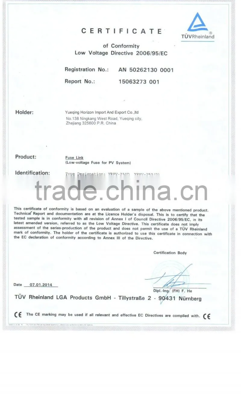 80VDC 2A-600A Solar Fuse and Holder (CE,TUV)
