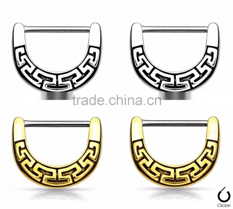 Tribal Design Nipple Clickers Shields Rings 14G 16G
