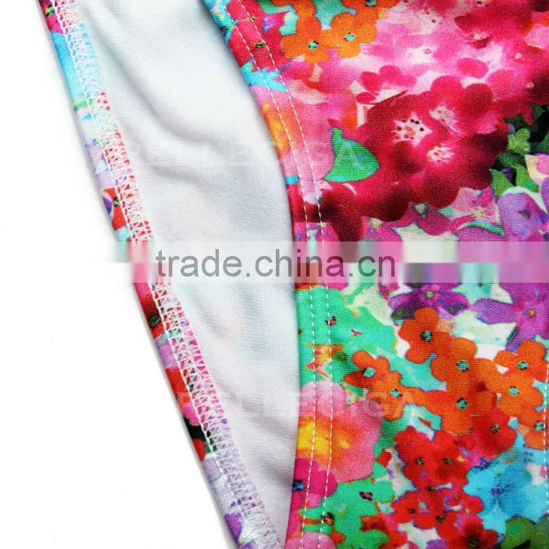 RELLECIGA Digital Floral Print Bikini Series - Longline Bandeau Top & Adjustable Bottom Bikini Swimwear with Spliced Detail