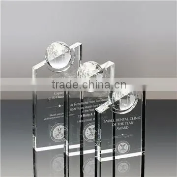 Wholesale custom round shape crystal glass golf trophy plaque for sports souvenir