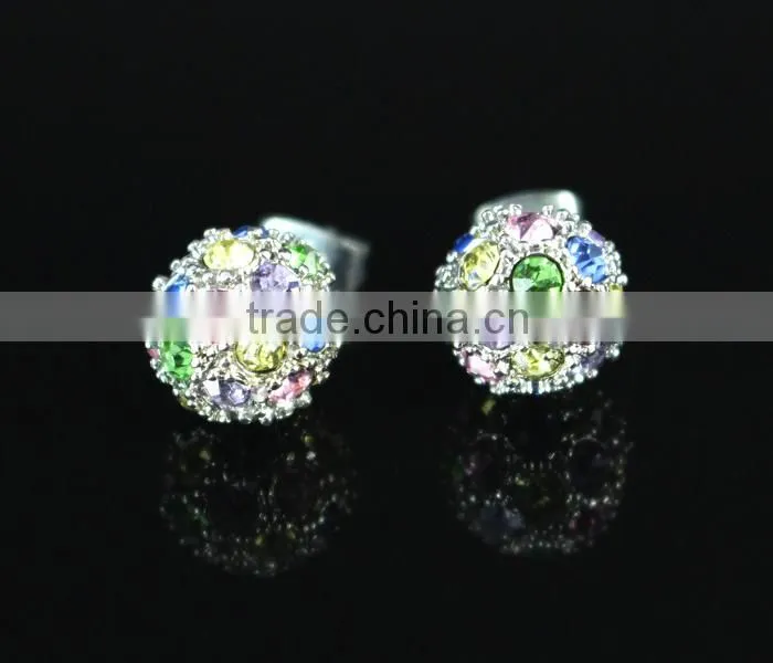 18k gold crystal color stud ball earrings