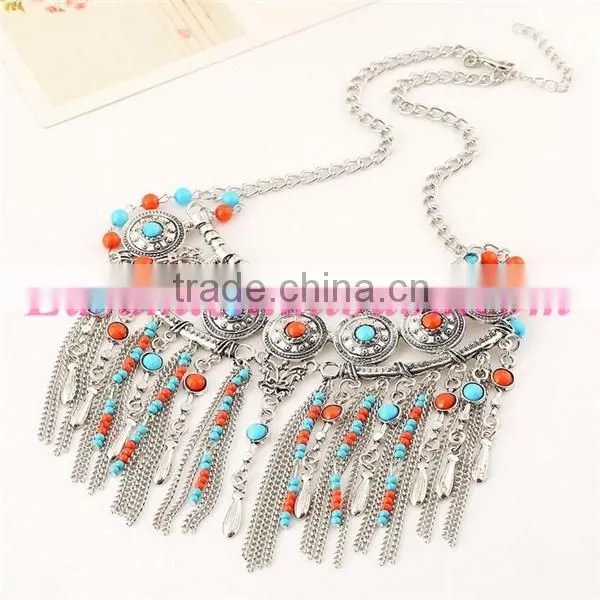 Vintage beaded tassel necklace/wholesale beaded tassel necklace