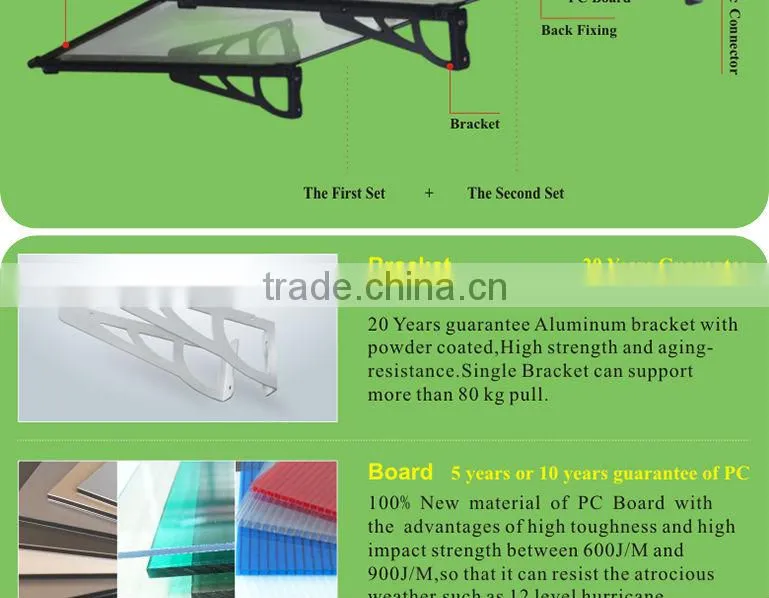 Wind resistant Aluminum Polycarboante Door Canopy Porch Shelter Outdoor Patio Cover Awning Rain Protector 120 x 70 cm