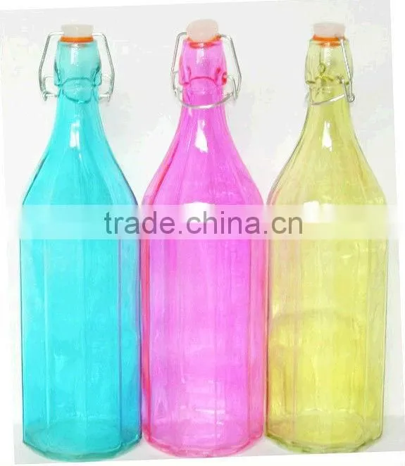 1 liter round colored clip lid wholesale glass juice bottles