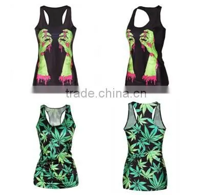 Sexy Women 3D Graphic Digital Printed Stretch Skinny Punk Vest Tank Top