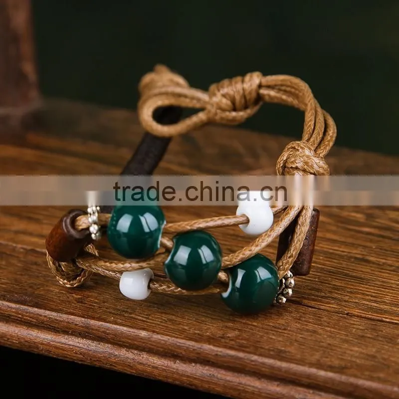 green porcelain beads bracelet with adjustablt length