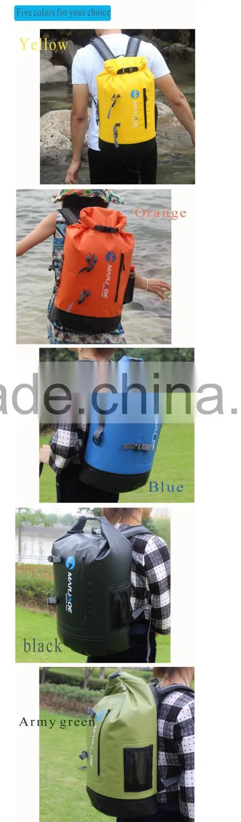 28L 500D PVC Tarpaulin Waterproof Backpack Custom Waterproof Camping Travel Bag