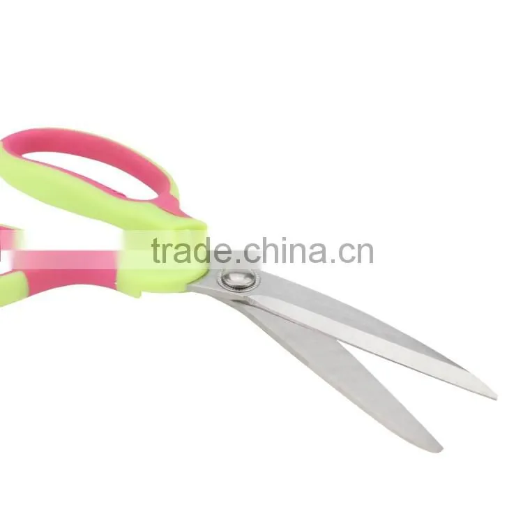 Creative bend Stainless Steel Scissors with pink and green plastic handle