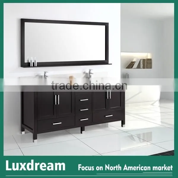 Water resistant solid wood bathroom vanity cabinet with quartz top