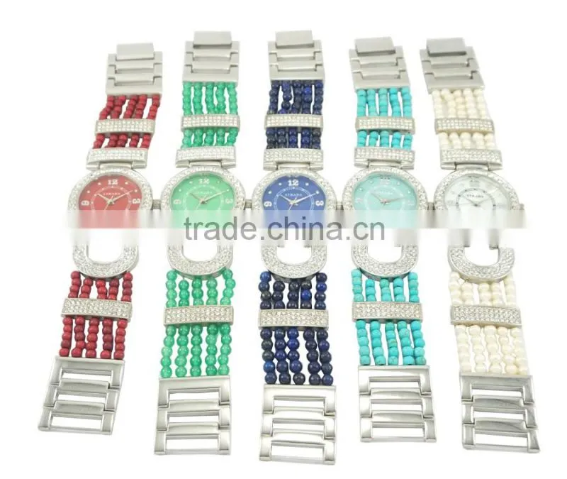 Fashion design colorful bead band Europe style wide band bracelt watches factory watch ladies casual