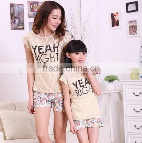 2015 Boutique Store Hot Sale Lace Suit Mother And Daughter Elegant Casual Style Family Matching Clothing