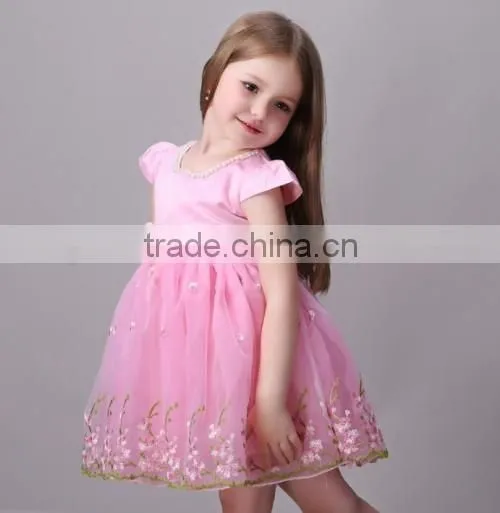2016 new designs embroidered fashion kids girls dresses Princess flower baby kids party dresses wholesale