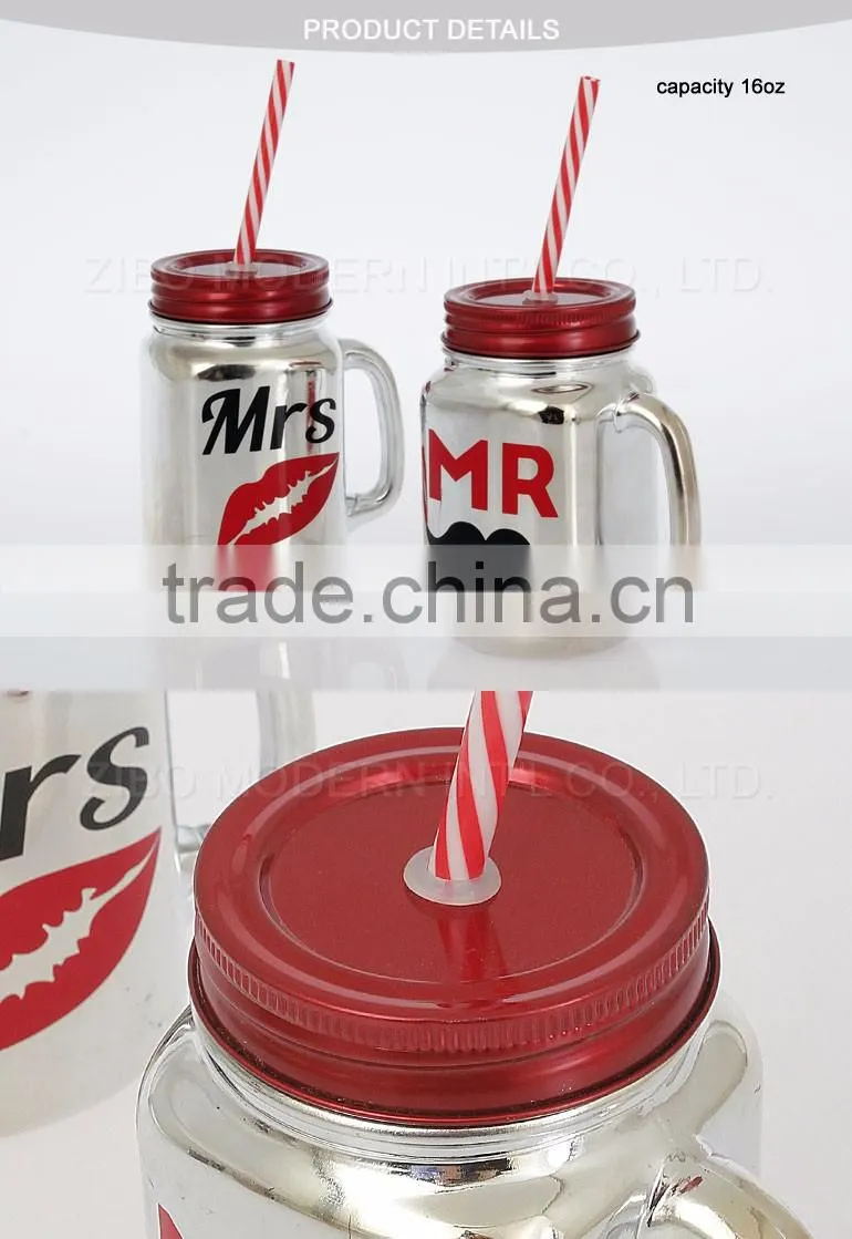 electroplating 16 oz Mason Jars glass mason jars with handle