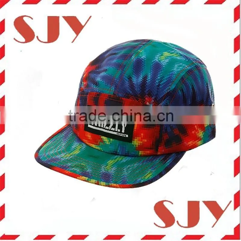Mix-tone floral design leather patch custom 5 panel golf hat