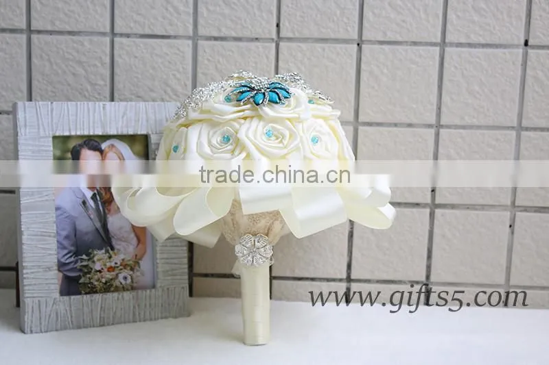Exquisite blue brooches bouquets, beads rhinestone bouquets