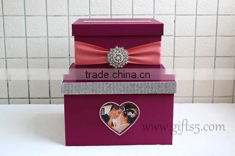 Elegant purple wedding card box with photo frame