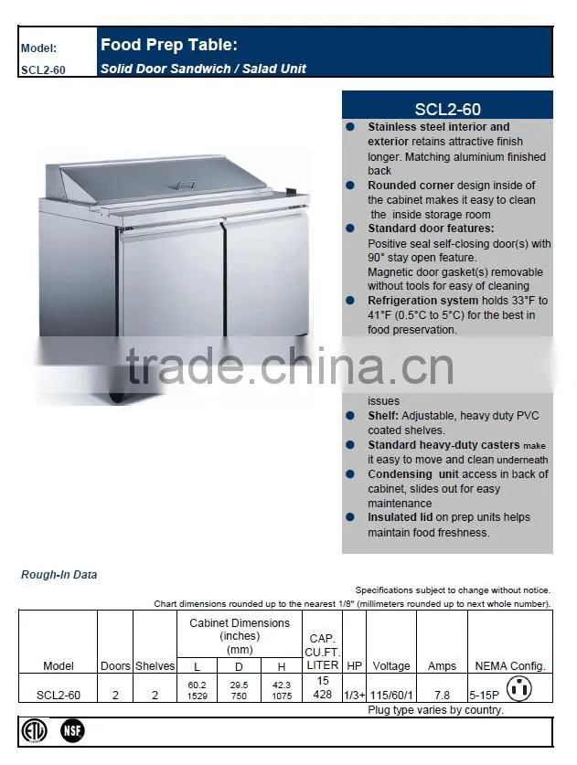 Salad/Sandwich Prep Tables, Counter Refrigerator_SCL2-60