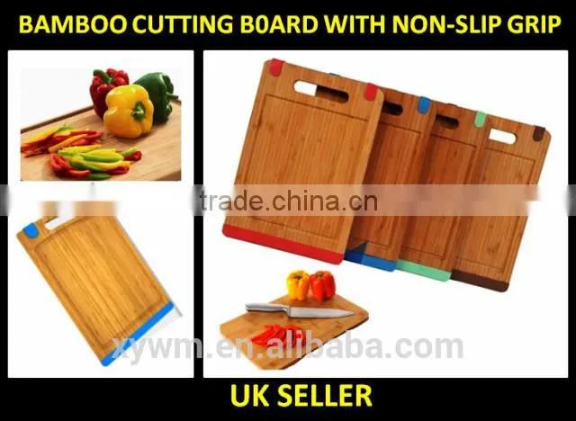 BAMBOO CHOPPING BOARD WOOD FOOD CUTTING SLICING WOODEN CUTTER SIDE SILICONE GRIP