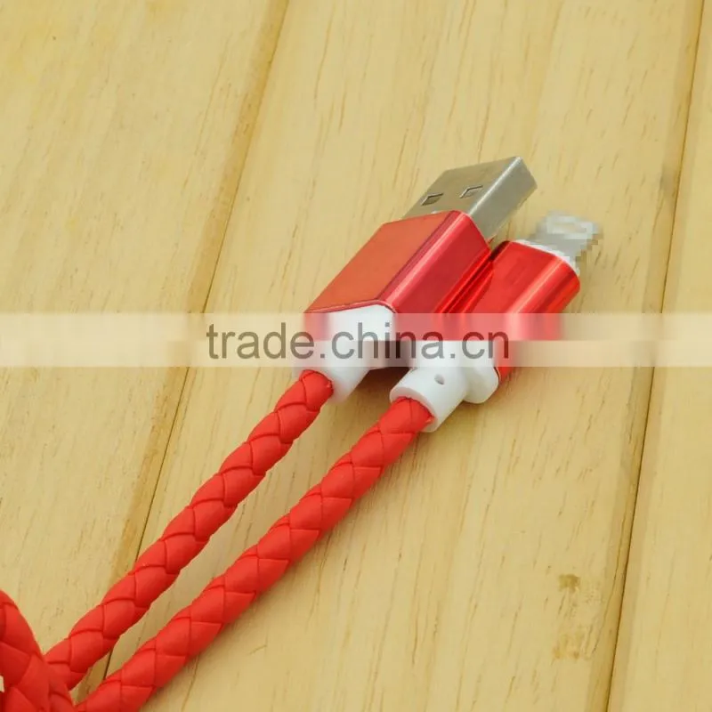 wholesale pngxe new design multi-color leather braided usb cable for iPhone