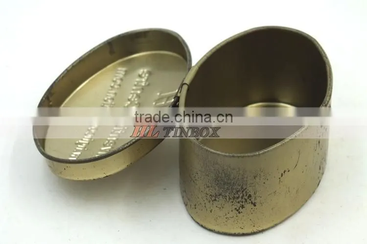 Gold Gift Jewerly Ellipse Shape Tin Box with Hinged Lid