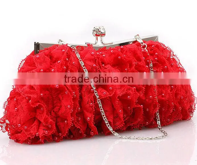 2014 wholesale Elegant Fashion party bag black lace evening bags