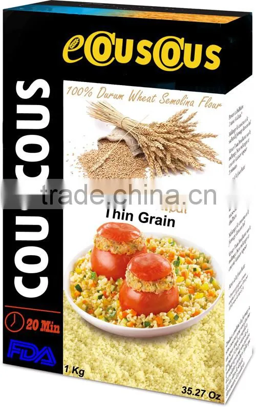Couscous. 100% Durum Wheat semolina flour. Premium quality Whole Wheat Couscous. Couscous Thin Grain Bag 1Kg.