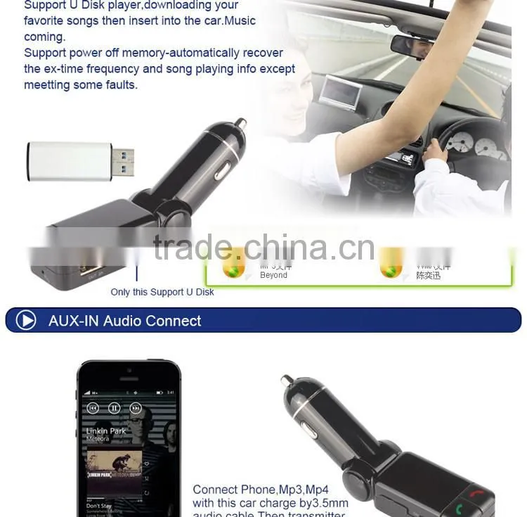 fm Radio Stereo Adapter bluetooth car charger with Handsfree Calling and USB Charging Port Up to 2.1A