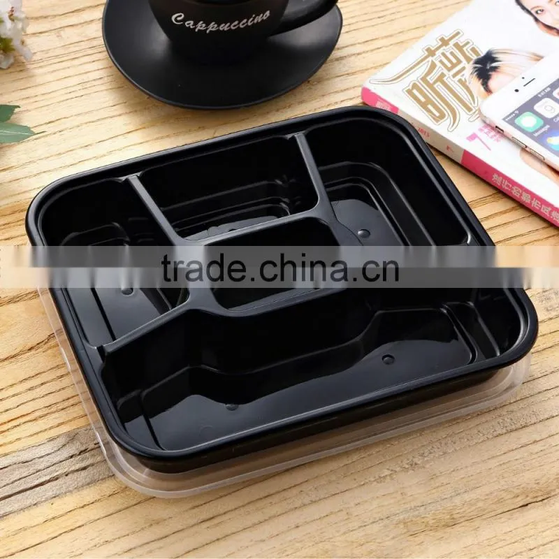 5-Compartments Disposable Plastic PP Bento Lunch Box ,Food Container