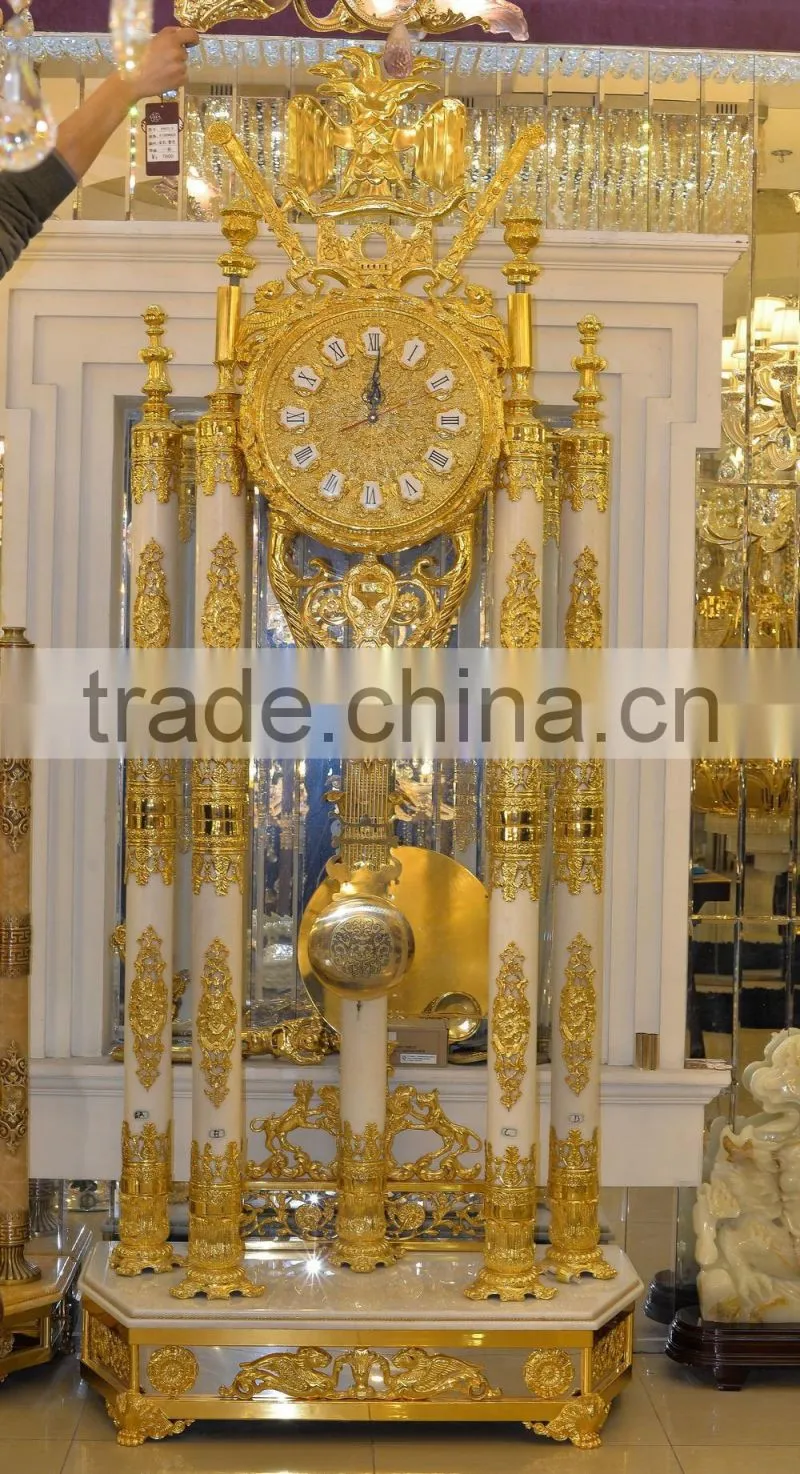 Antique 3 Meters Grandfather Clock, Luxury 24K Gold Copper Standing Clock, Home Decorative Grandfather Clock