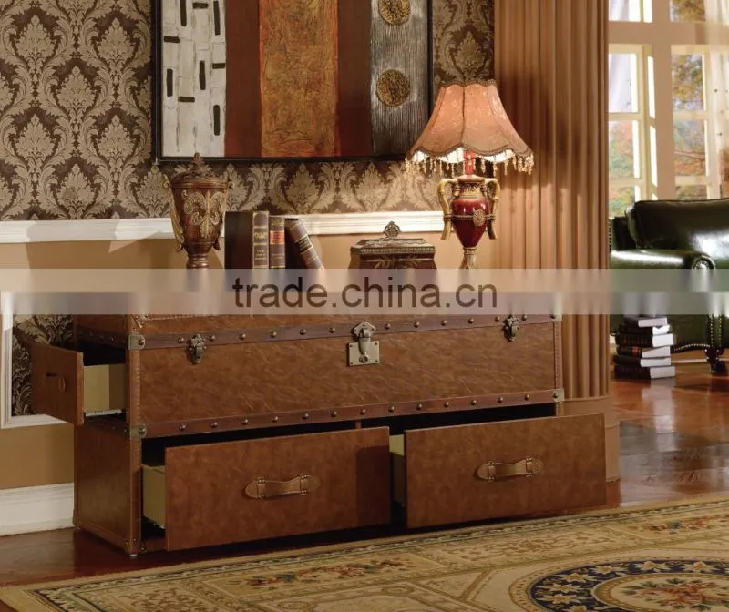 Chinese Style Living Room Furniture Wooden Classic Console Table Leather Cover