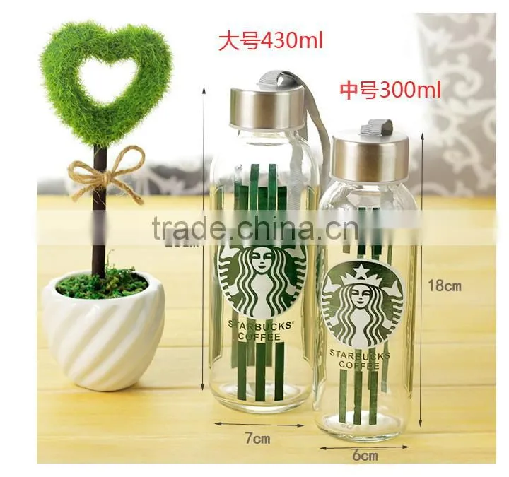 300ml custom private lable reusable glass water bottle with cloth cover