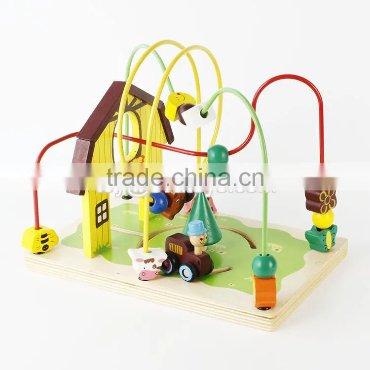 new design bead maze wooden kids roller coaster toy for education W11B141-S
