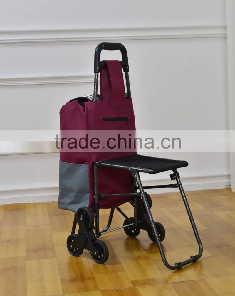 3 Wheels Stair Climber Foldable Shopping Trolley Bag With Seat