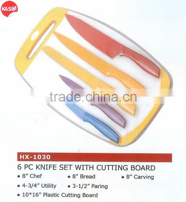 HX-1038 new products kitchen accessories plastic chopping board with 6pcs kitchen knife