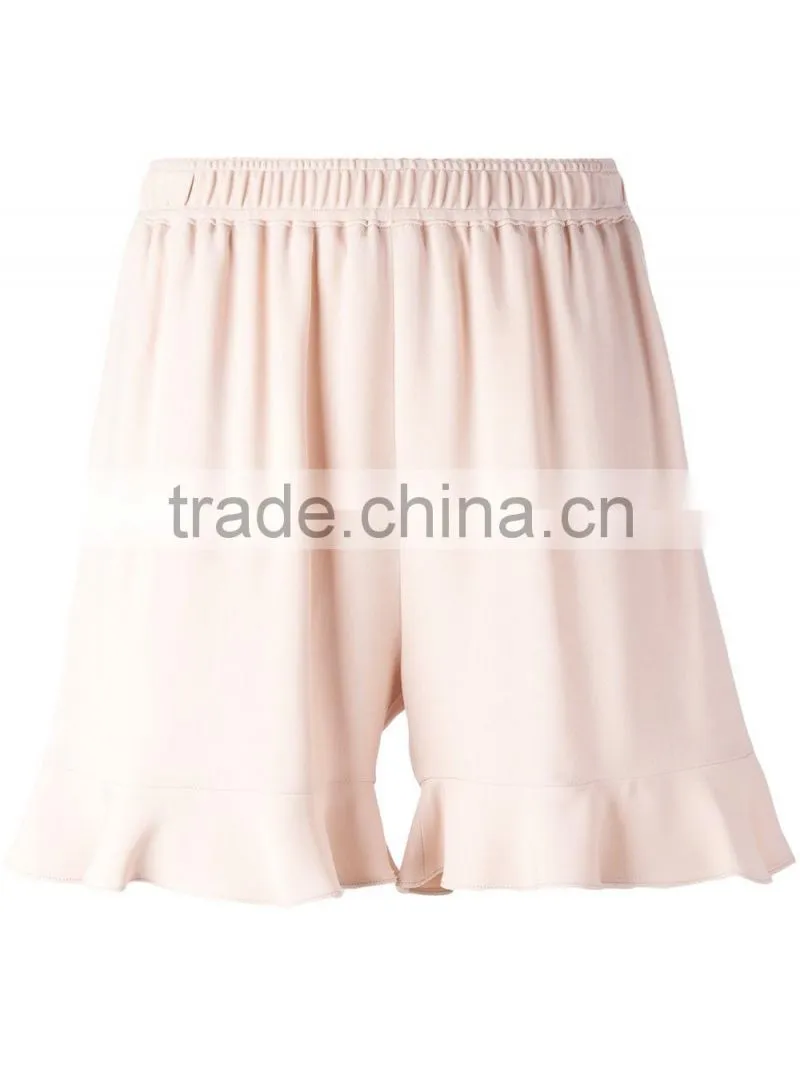 Wholesale Custom Fashion Women Summer Plain Cotton Super Soft Pink Ruffled Hem Shorts Pants
