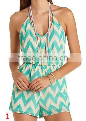 chiffon Halter mint and white Strappy Chevron Romper And jumpsuit shorts for women