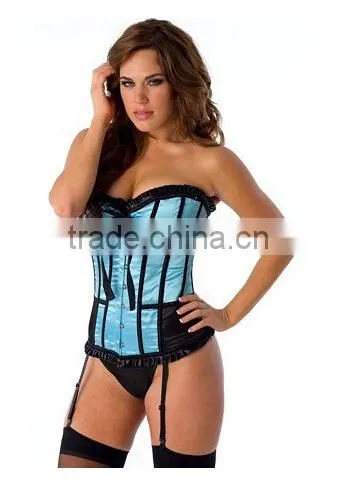 Manufacturer Sexy Blue Satin Outwear Strapless Lingerie With Legging Body Shaper Corset