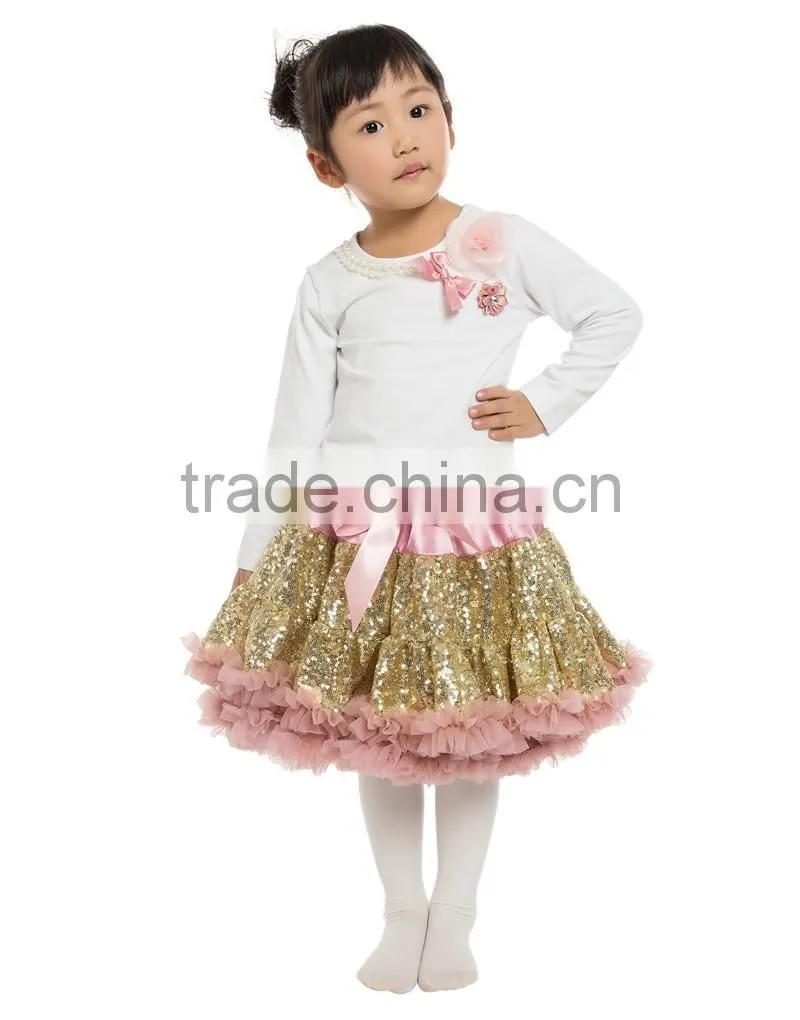 spring and autumn children dress wholesale sequin pettiskirts set