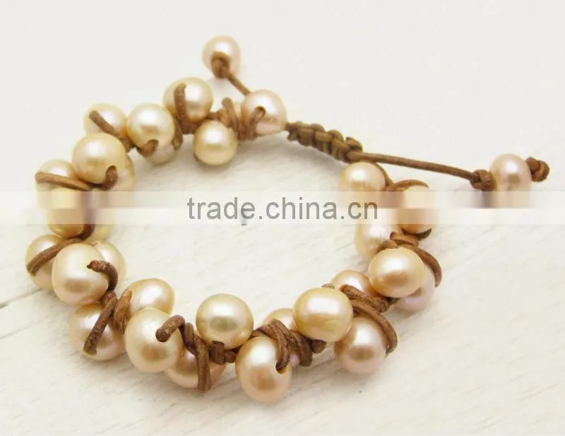 leather knotted bracelet with pearl and birthstone, friendship bracelet, wrap bracelet, bead charm leather bracelet