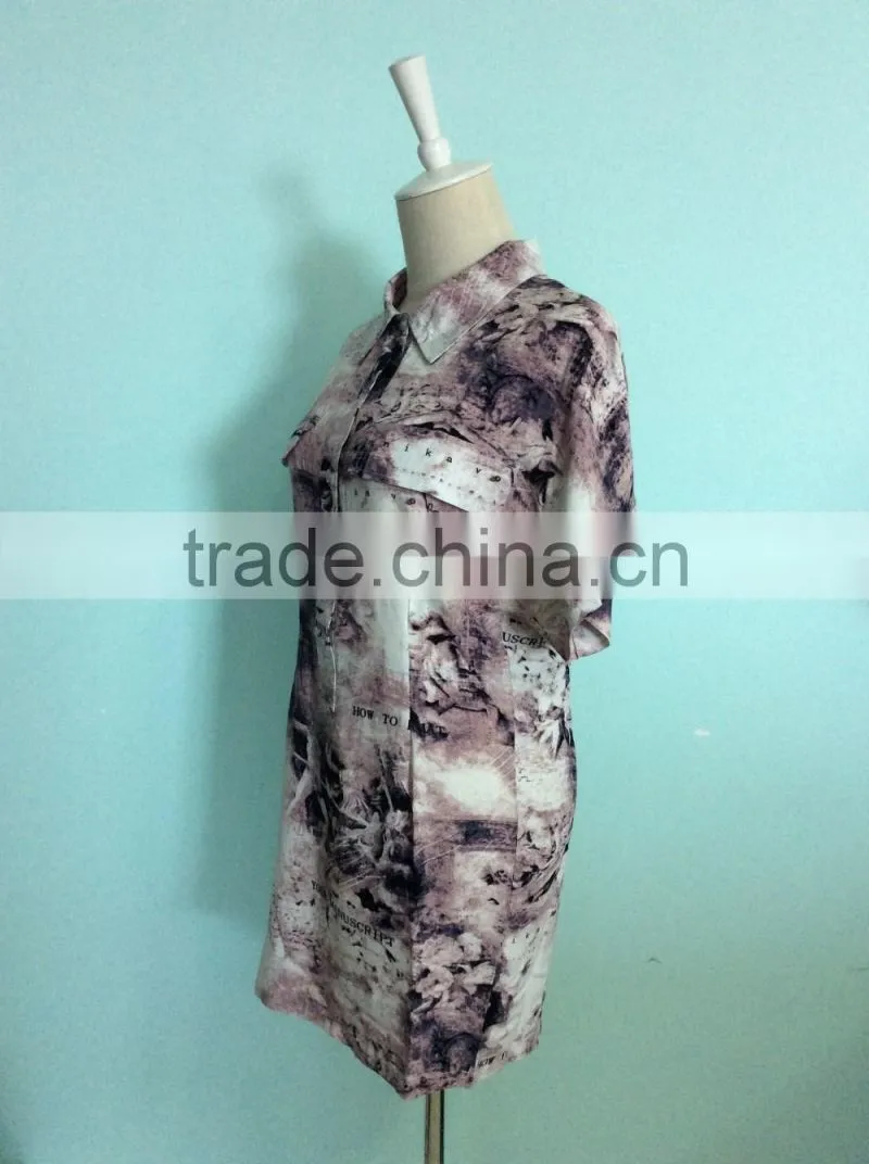 China Factory Cheap Woven Garment Custom Longline Fashion Woman Short Sleeve Latest Blouse Design 2016
