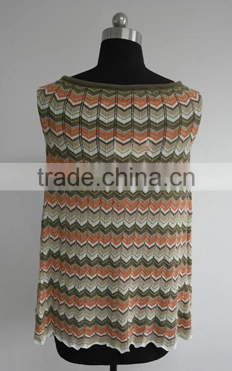 Fashion ladies stripe knitted 12gg poncho sweater