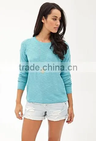 simple soft slub 100% cotton round neck female pullover sweater