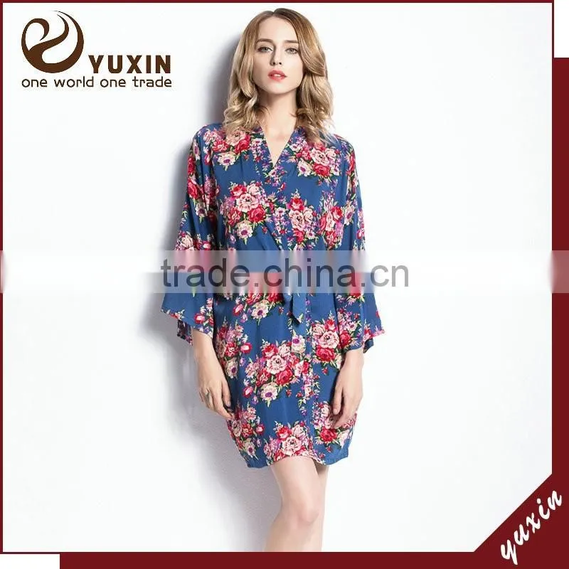 Wholesales Stock New Floral Pattern Wedding Bride cotton Robe FR0020