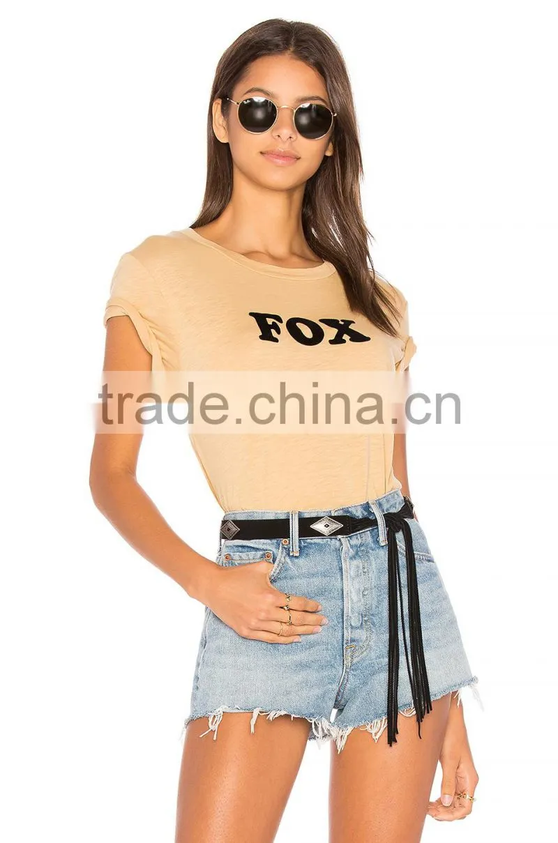 2017 Guangzhou Shandao New Fancy Design 180g 100% Cotton Plain Dyed Wholesale Women Short Sleeve Custom T Shirt Printing