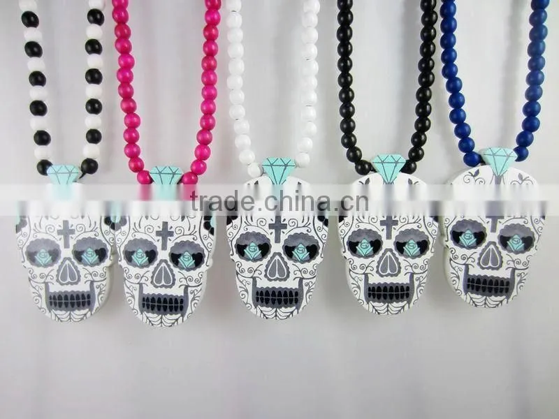 Fashion Skull Design Custom Wood Necklace Acrylic Necklace
