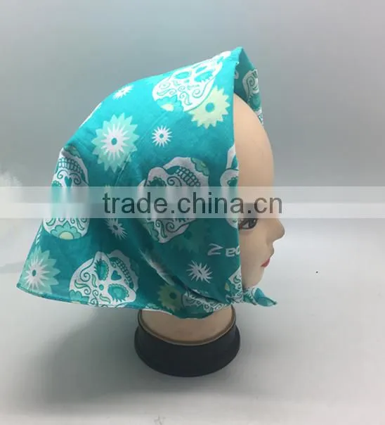 Unique Bargains Woman 50cm x 50cm Blue Printed Kerchief Neck Scarf