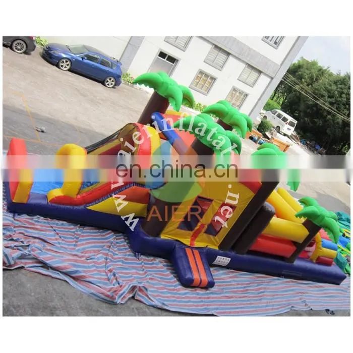 Inflatable obstacle course with slide