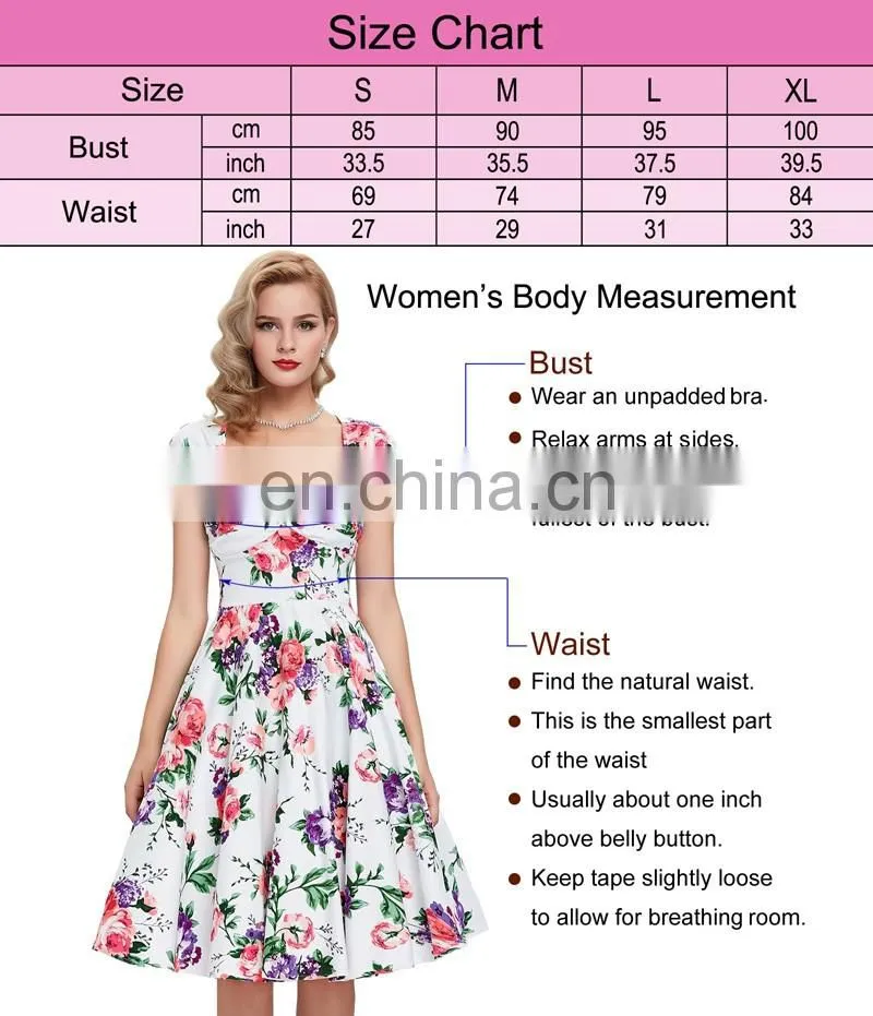 Grace Karin Vintage Flower Pattern Sleeveless Knee Length V-Neck Cotton A-Line 1950s Retro Vintage Dress CL007600-4