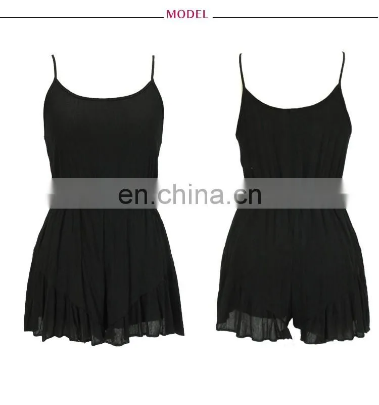 Hot Sale Sexy Summer Women Sleeveless Solid Black Thin Straps Jumpsuit