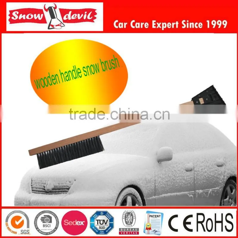 car wood handle cleaning brush with ice scrapaer